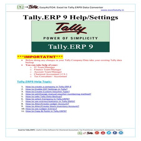 Tally.ERP9 Help & Settings PDF File