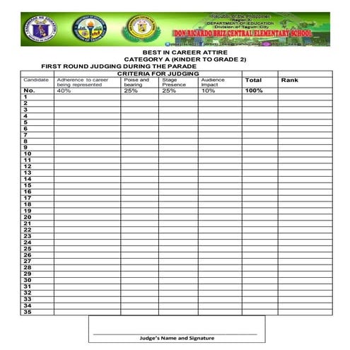 Tally sheets for judging 2018