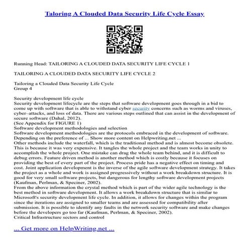 Taloring A Clouded Data Security Life Cycle Essay