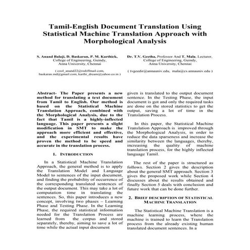Tamil-English Document Translation Using Statistical Machine Translation Appr...