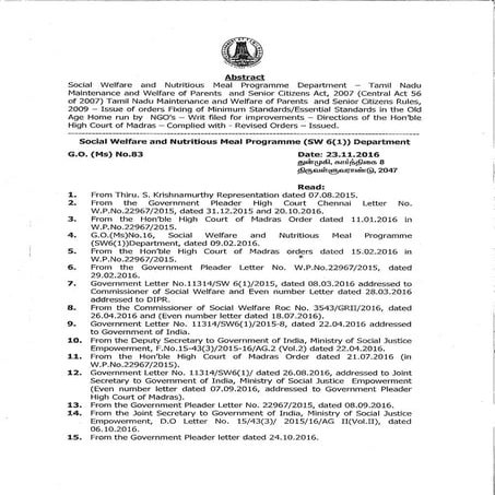 Tamil Nadu government Old Age Homes Guidelines 2016  