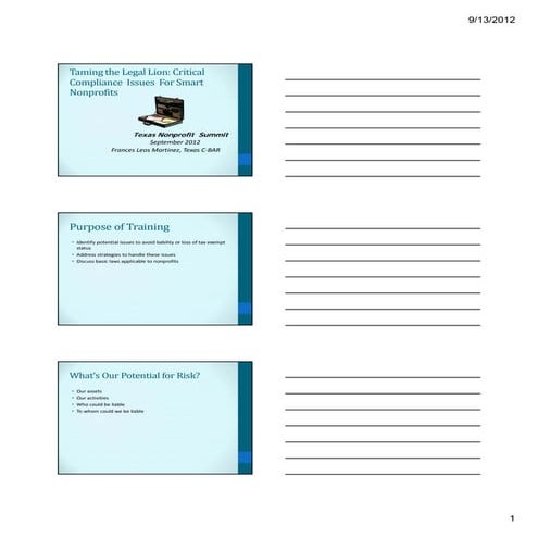 Taming the Legal Lion: Critical Compliance Issues for Smart Nonprofits (handout 1 of 1)
