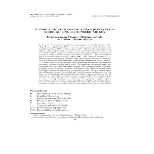 PHYSIOLOGICAL NON-NEWTONIAN BLOOD FLOW THROUGH SINGLE STENOSED ARTERY
