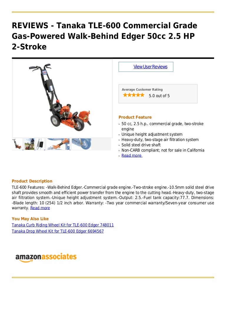 Tanaka tle 600 commercial grade gaspowered walkbehind edger 50cc 2.…