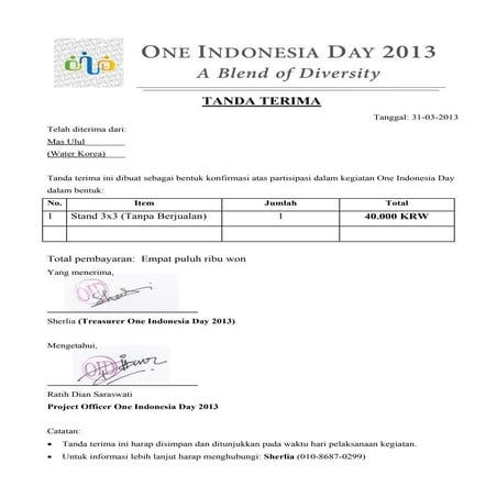 Tanda terima water korea