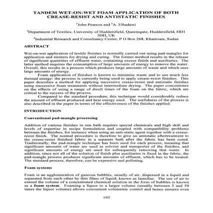 Tandem wet on-wet foam application of both crease-resist and antistatic finishes