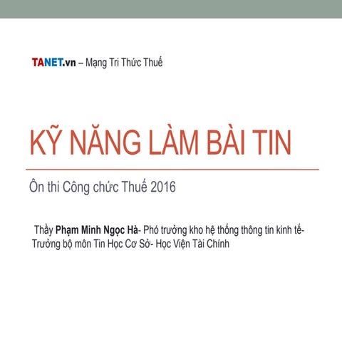 TANET - Tin Học - Kỹ năng làm bài thi