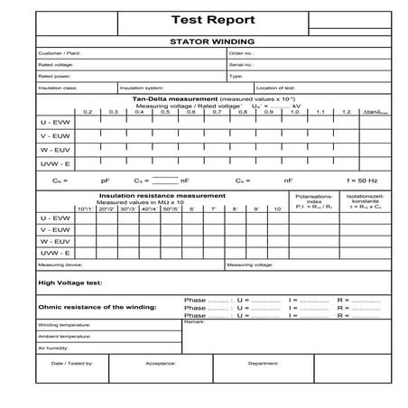 Tangent delta test report form
