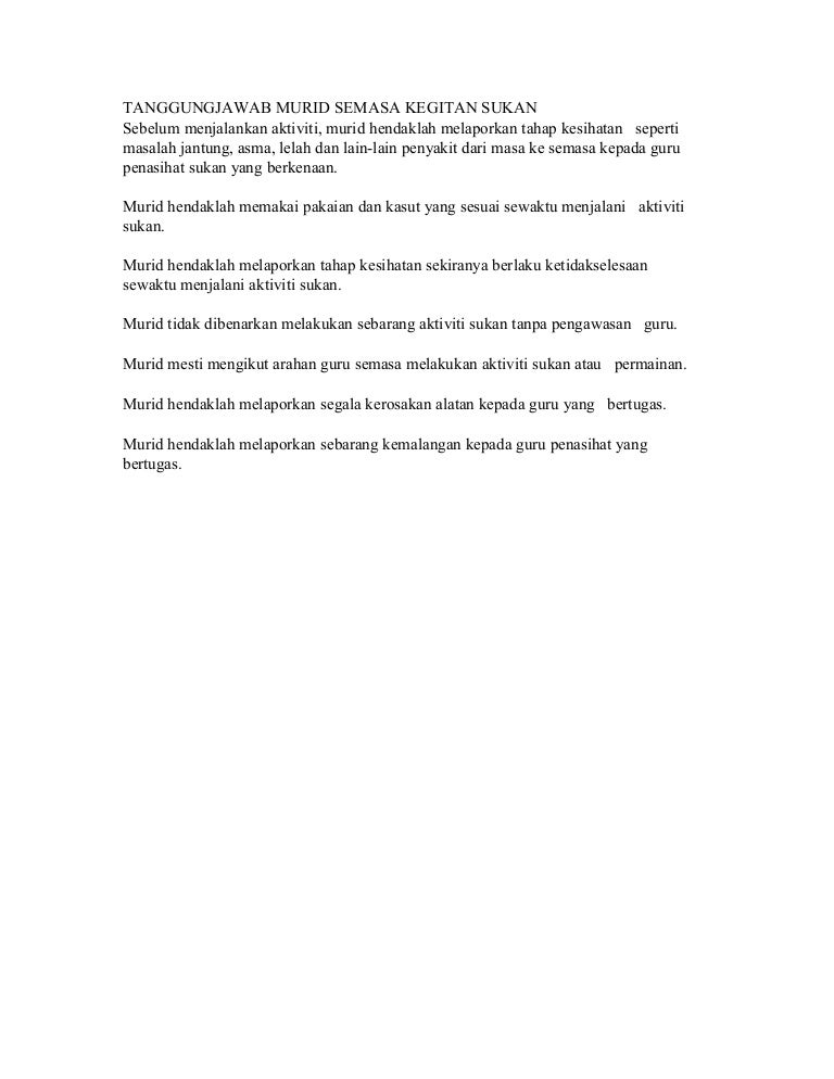 Tanggungjawab Murid Semasa Kegitan Sukan