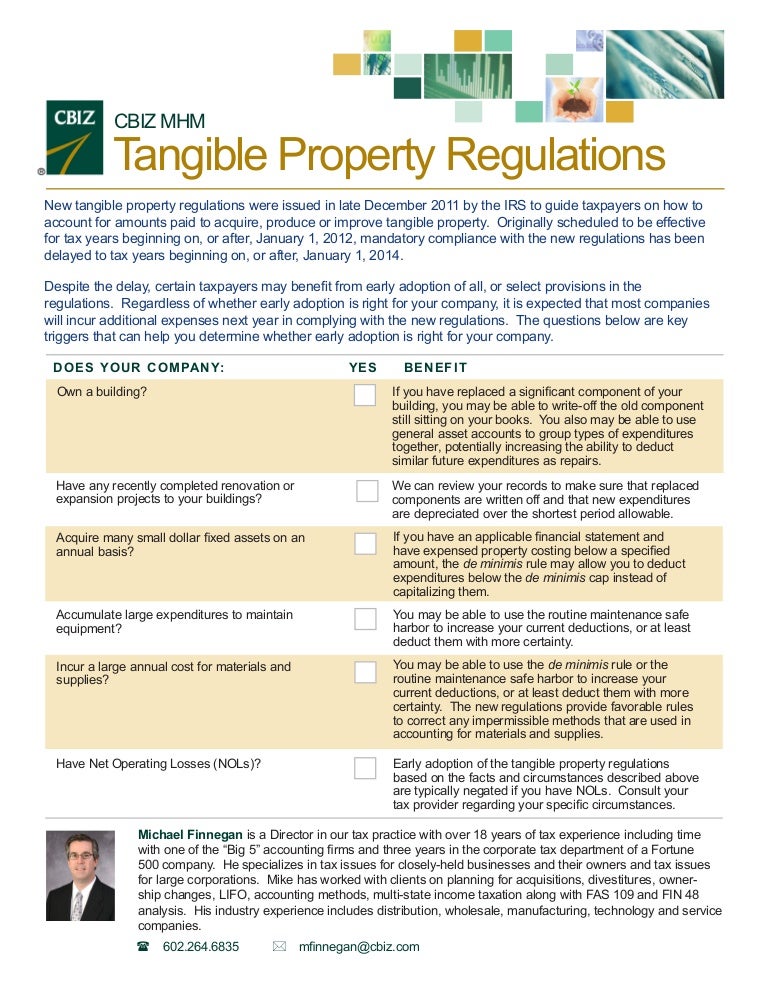 Tangible Property Regulations Checklist Tangible Property Regulations Checklist