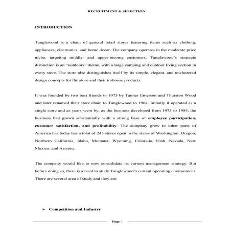 Tanglewood answer for case study chapter1