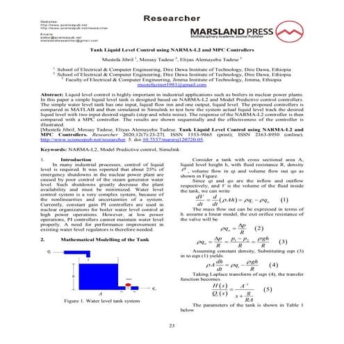 Tank liquid level control using narma l2 and mpc controllers