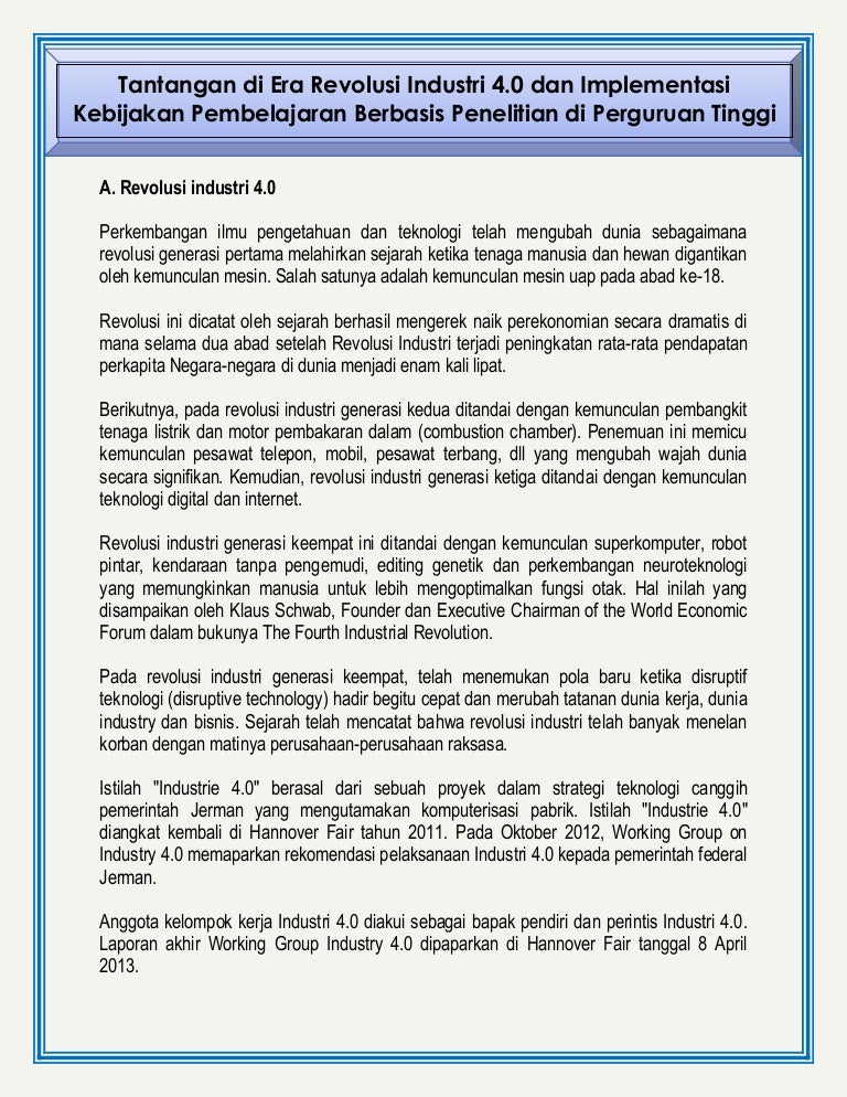 Tantangan Di Era Revolusi Industri 4 0 Dan Implementasi Kebijakan Pem