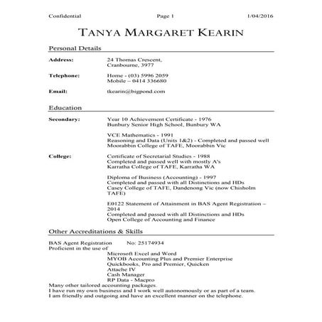 Tanya Kearin Resume