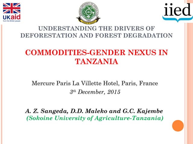 Understanding the drivers of deforestation and forest degradation: the commodities-gender nexus in Tanzania