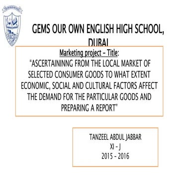 Factors affecting consumer behaviour - Grade 11 Marketing Project