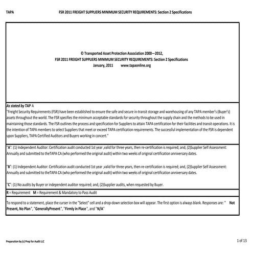 FSR 2011 Freight Supplier Security Section 2 Requirements
