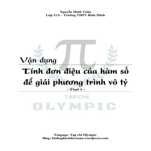 [Tapchiolympic] Vận dụng tính đơn điệu của hàm số để giải phương trình vô tỷ ...