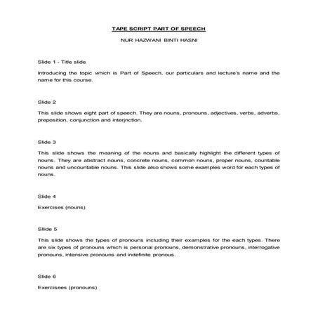 Tape script part of speech (hazwani) | DOCX