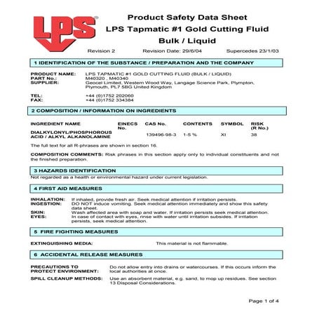 Tapmatic #1 Gold Cutting Fluid now at Project Sales Corp