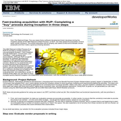 TAPUniversity Use Cases / RUP for Vendor Selection