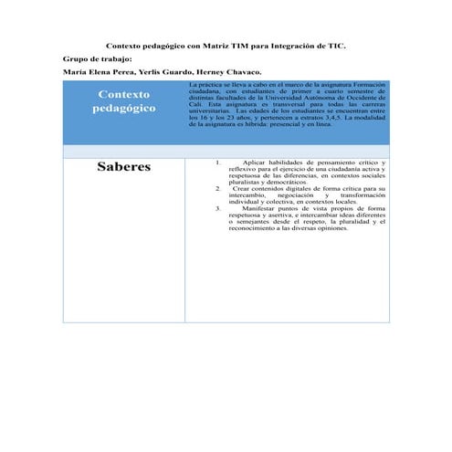 Tim matriz de integración de tecnología | DOCX