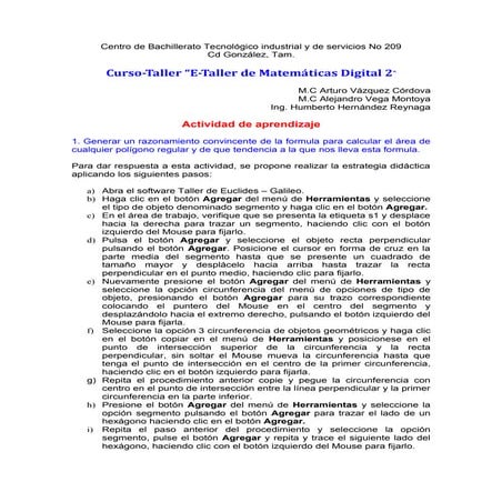 Curso-Taller “E-Taller de Matemáticas Digital 2”, Tarea 1 galileo