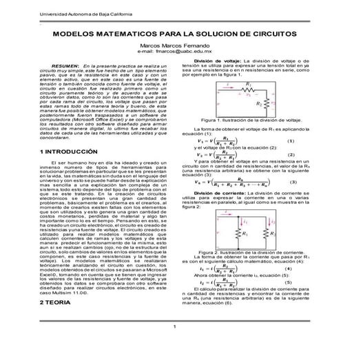 Modelos Matemáticos para la solución de circuitos