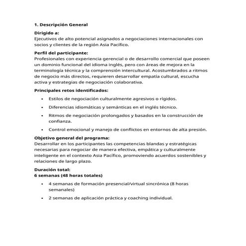 Desarrollar un programa para la formación de ejecutivos en habilidades de neg...