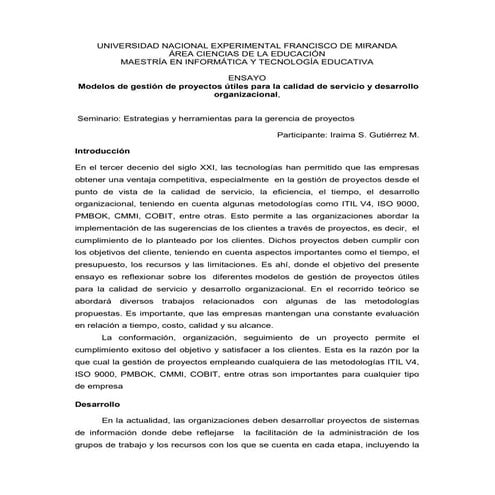 Modelos de gestión de proyectos útiles para la calidad de servicio y desarrol...