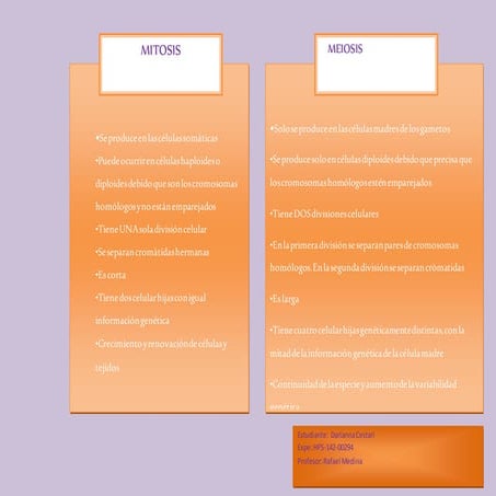 DIFERENCIA ENTRE MEIOSIS Y MITOSIS- GENETICA Y CONDUCTA