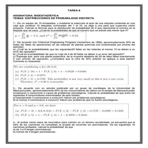 Tarea 8 de probabilidad y estadística  con respuestas