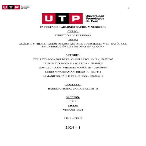 TAREA ACADÉMICA 1 - DIRECCIÓN DE PERSONAS