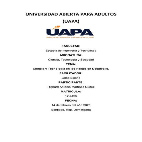Ciencia y Tecnología en los Países en Desarrollo.