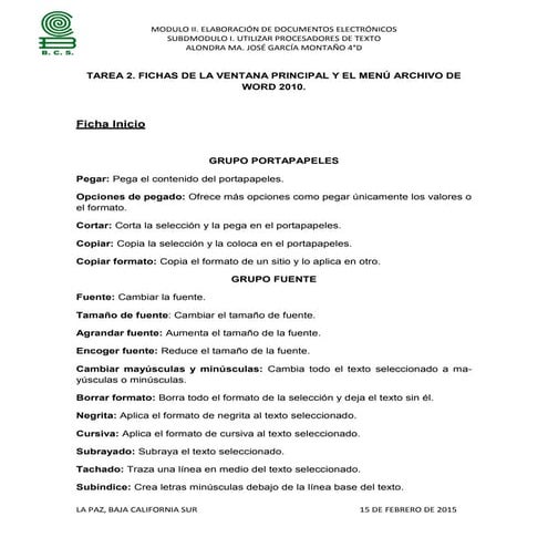 Fichas de la ventana principal de Word 2010