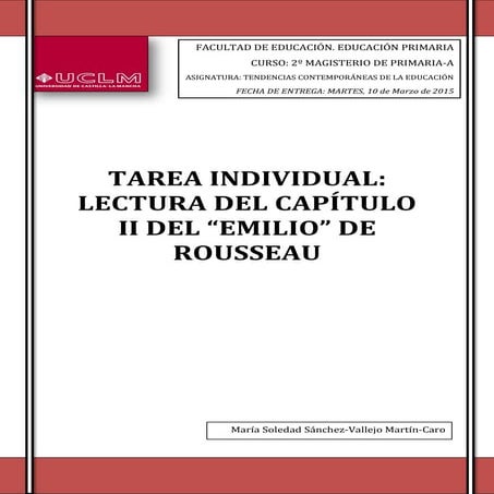 Tarea individual. Lectura del Emilio de Rousseau.