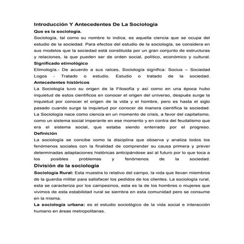 Tarea introducción y antecedentes de la sociología