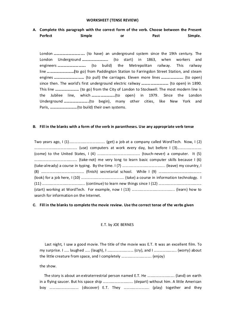 worksheet Verb Tense Review Worksheet review 4th eso
