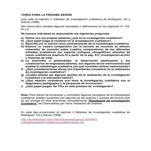 Tarea para la próxima sesión