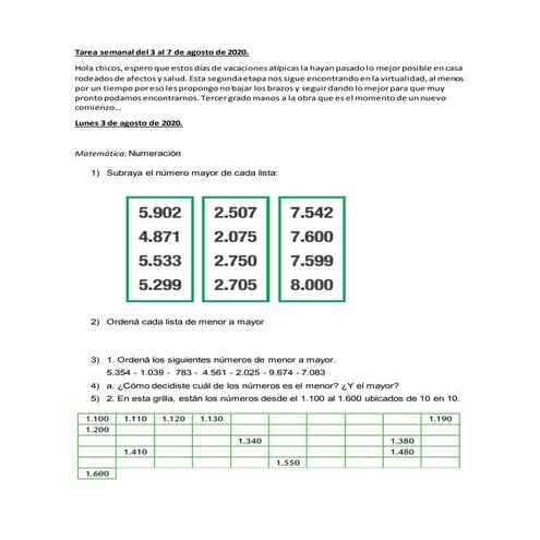 TERCERO A Tarea semanal del 3 al 7 de agosto de 2020