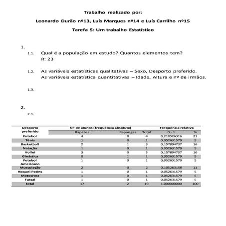 Tarefa 5 - Trabalho estatístico