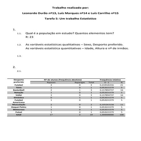 Tarefa 5 trabalho estatístico