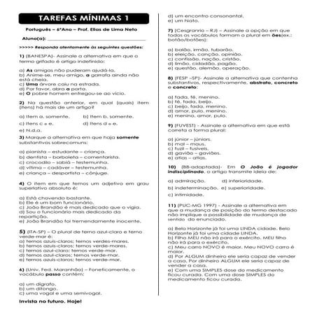 Tarefas mínimas 6ano 2012