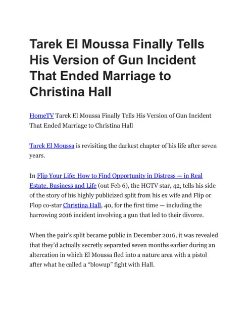Tarek El Moussa Finally Tells His Version of Gun Incident That Ended Marriage...