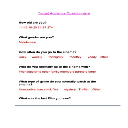 Target market questionnaire | PPT
