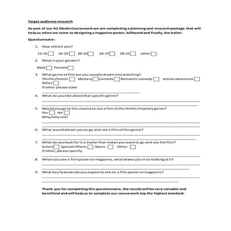 Audience questionnaire pptx | PPTX