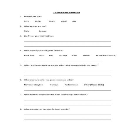 RESEARCH & PLANNING: Primary Research Questionnaire