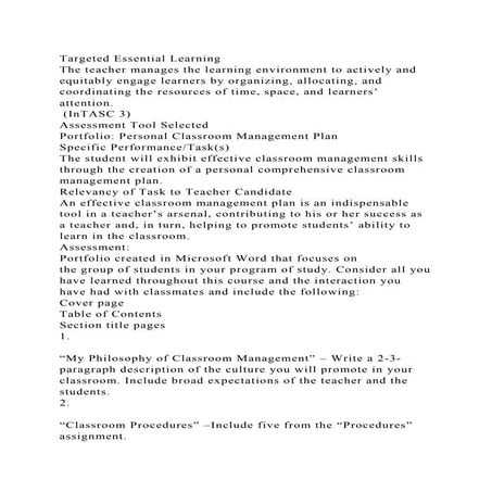Targeted Essential LearningThe teacher manages the learning enviro.docx