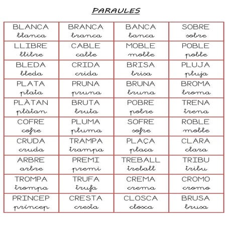 Targetes construcció paraules  sil.labes 