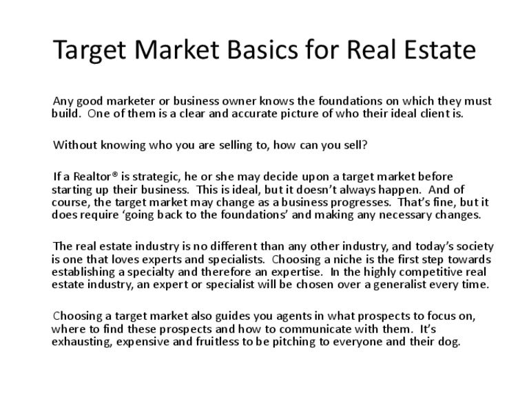 targetmarketbasicsforrealestate 130502132013 phpapp02 thumbnail 4 jpg cb 1367500850 how to sell in real estate
